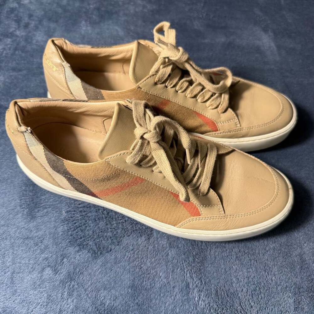 Burberry Beige House Check Canvas and Leather Low Top Sneakers Size 39